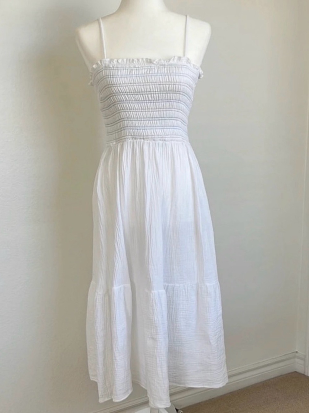 Millibon White Smocked Maxi Dress with Spaghetti Straps